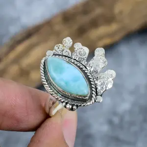 Natural Republic Larimar Statement Ring in 925 Sterling Silver