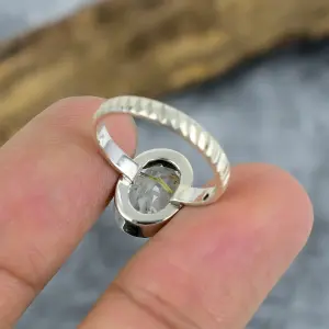 Natural Golden Rutile Quartz 925 Sterling Silver Statement Ring
