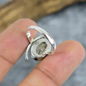 Nakshmart 925 Sterling Silver Natural Golden Rutile Statement Ring