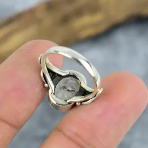 Natural Golden Rutile Quartz 925 Sterling Silver Statement Ring
