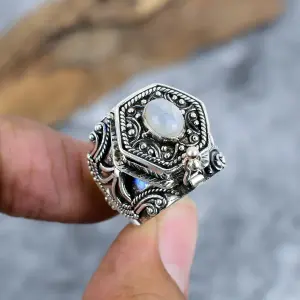 Natural Moonstone Statement Ring in 925 Sterling Silver Nakshmart