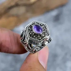 Nakshmart Natural Amethyst 925 Sterling Silver Statement Ring